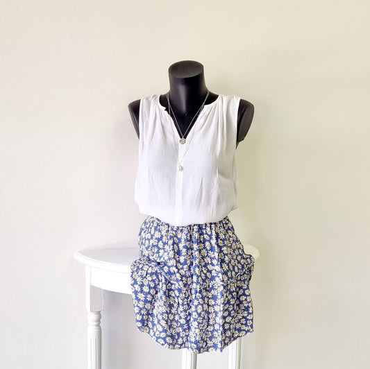 Angel Heat - Blue and White Floral Mini Summer Skirt