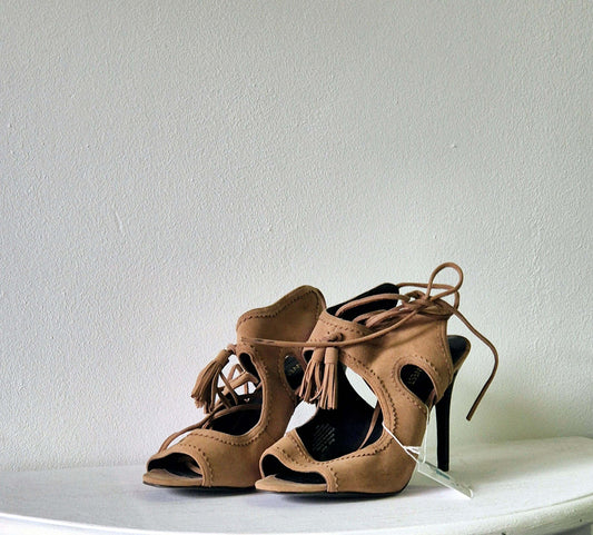 Nine West - Beige Suede Slingback Heeled Sandals