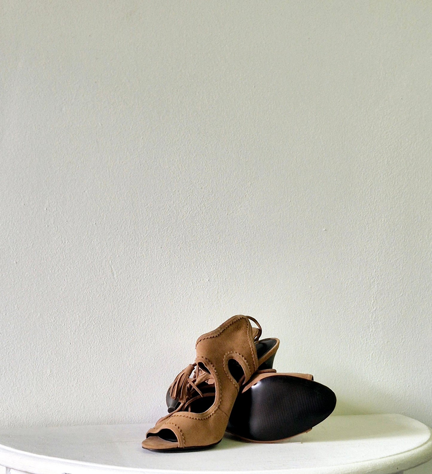 Nine West - Beige Suede Slingback Heeled Sandals