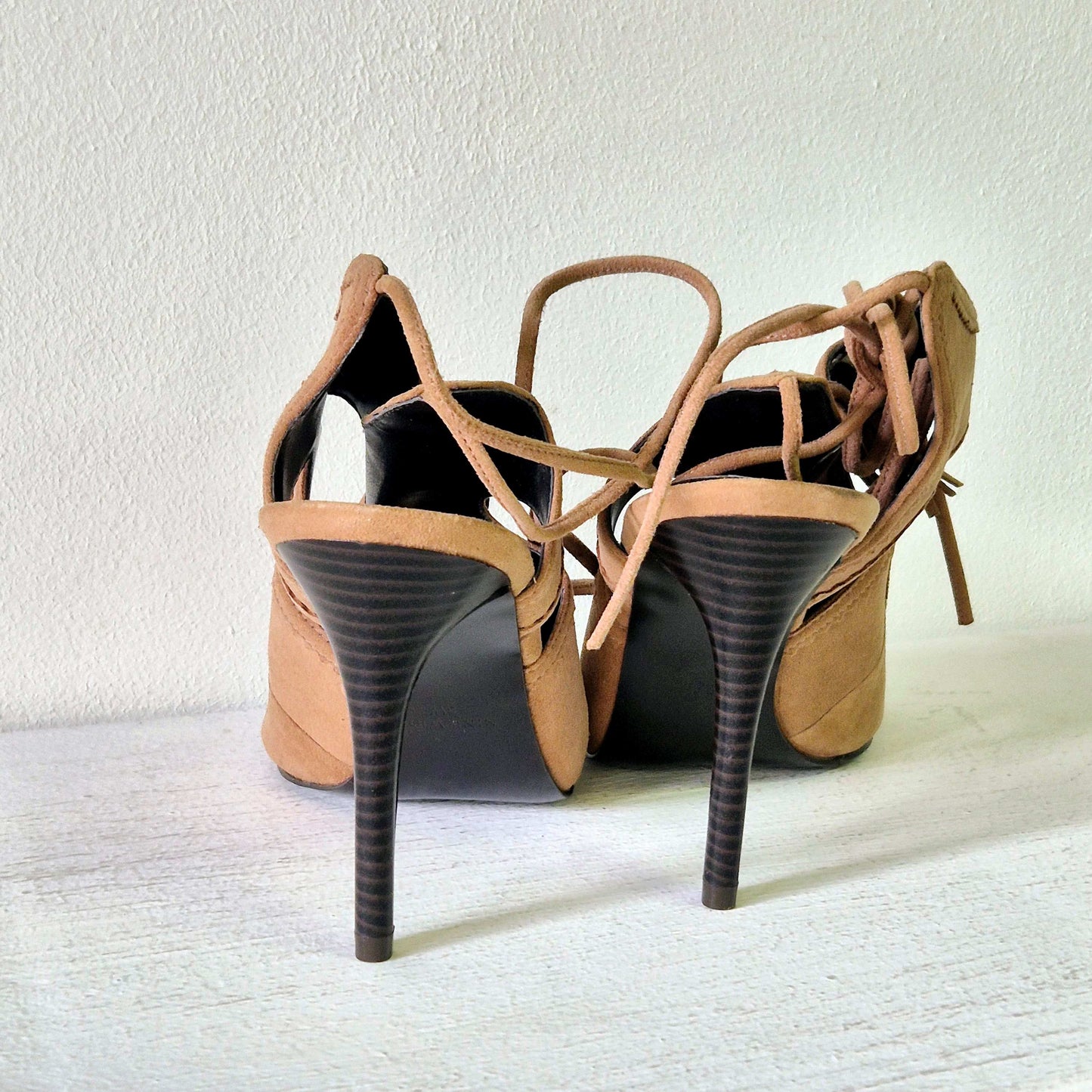 Nine West - Beige Suede Slingback Heeled Sandals
