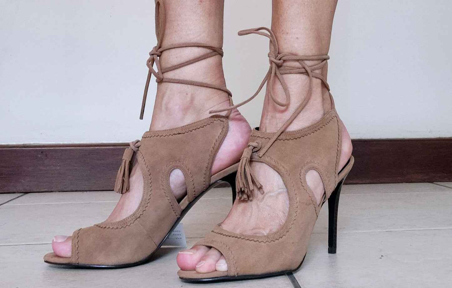 Nine West - Beige Suede Slingback Heeled Sandals