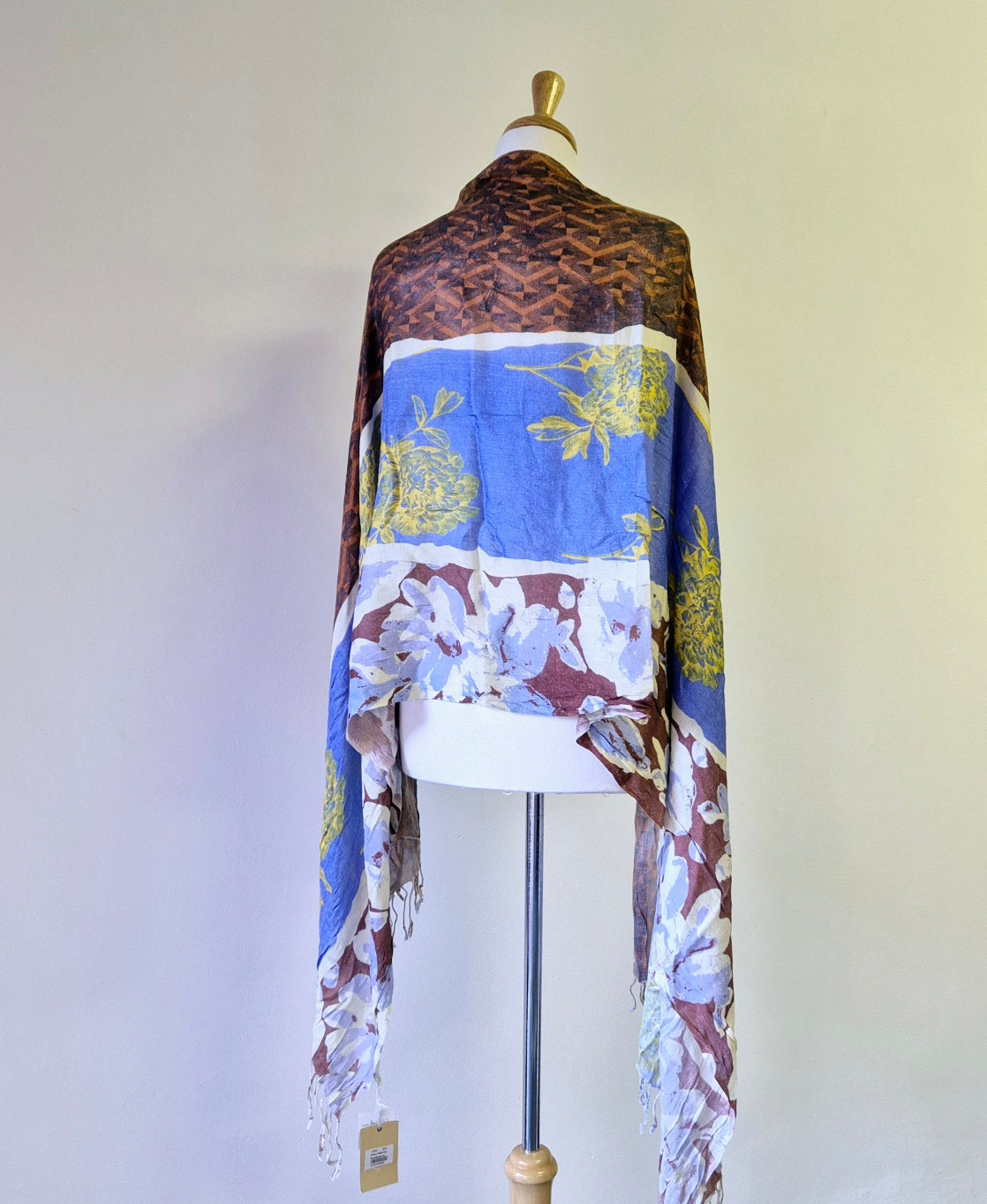 Rare Earth - Blue, brown & Yellow wrap scarf