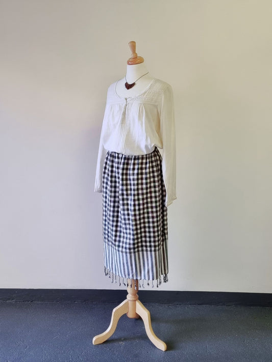 No Tag - Tasseled brown check skirt