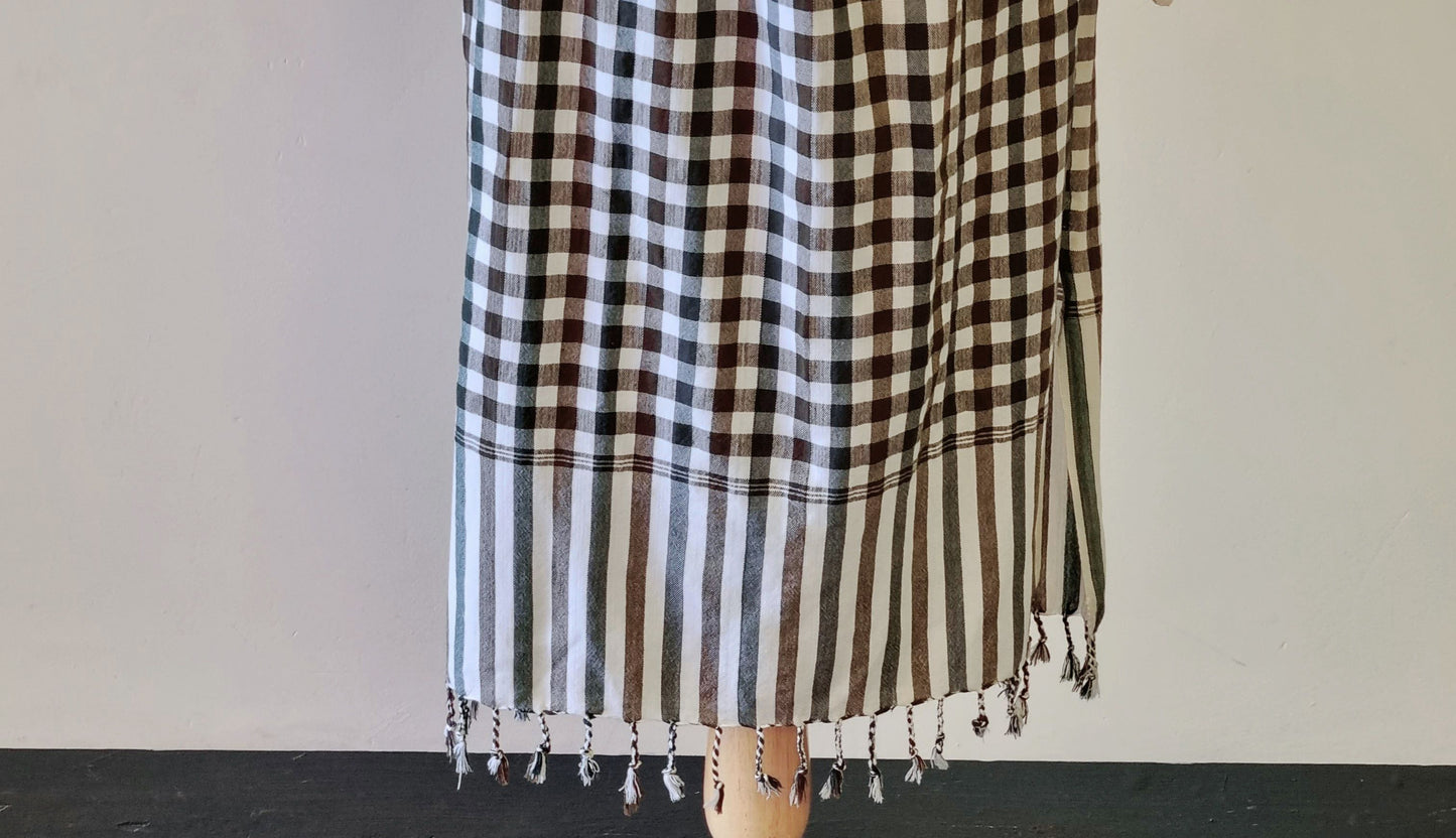 No Tag - Tasseled brown check skirt