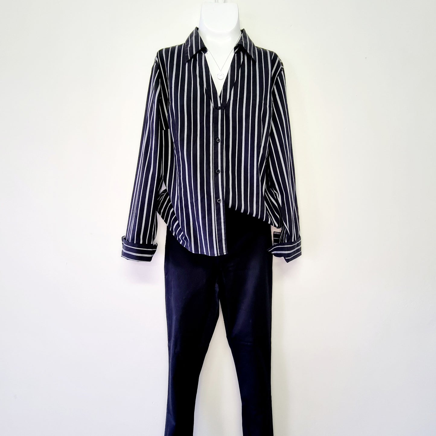 Kelso - Black striped long sleeved collared shirt