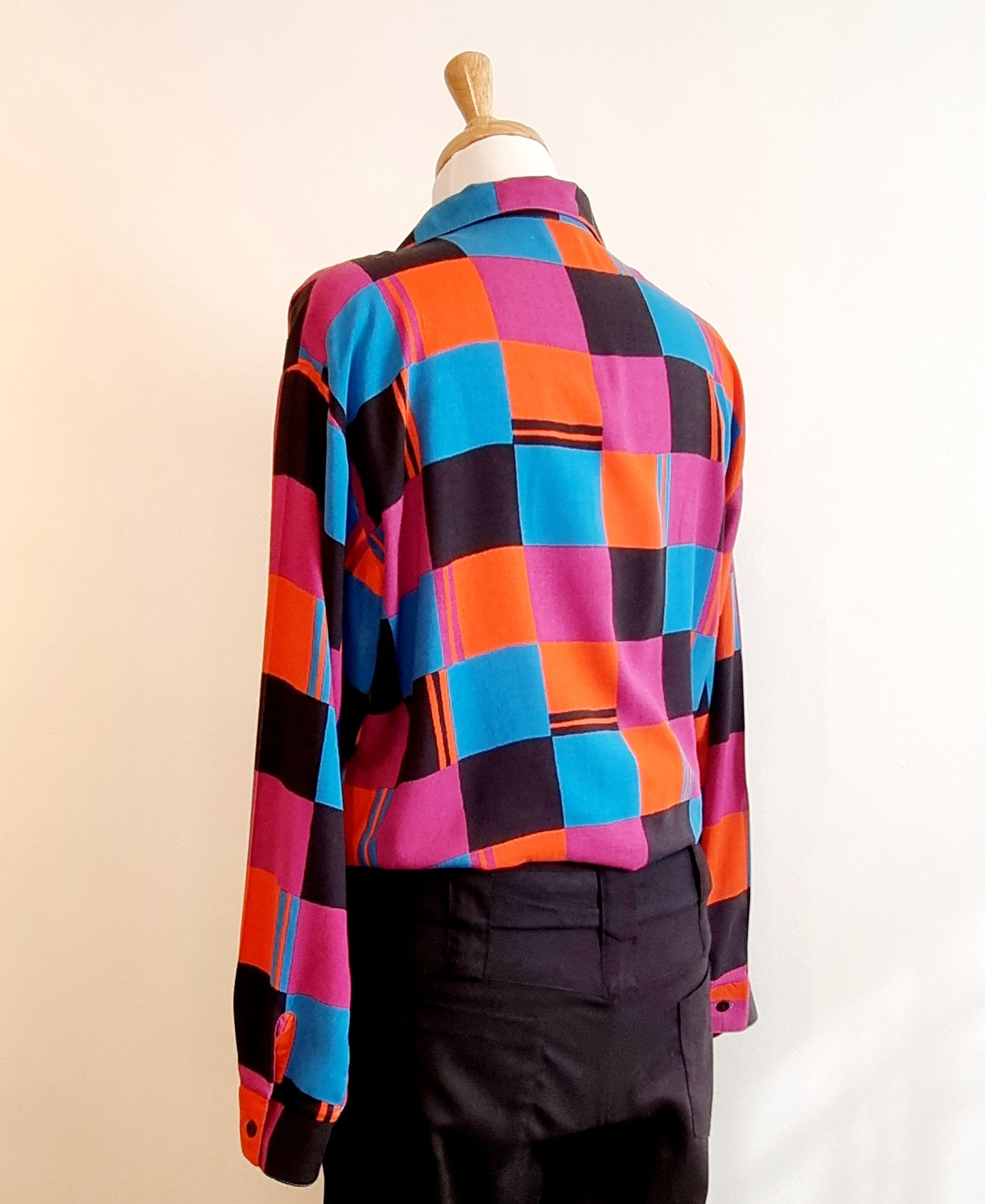 Kelso - Orange & turquoise square patterned long sleeve shirt