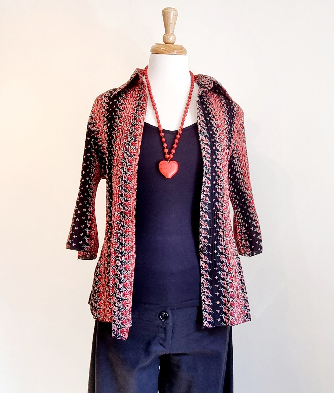 Made in SA - Black & red pleated short sleeve shirt