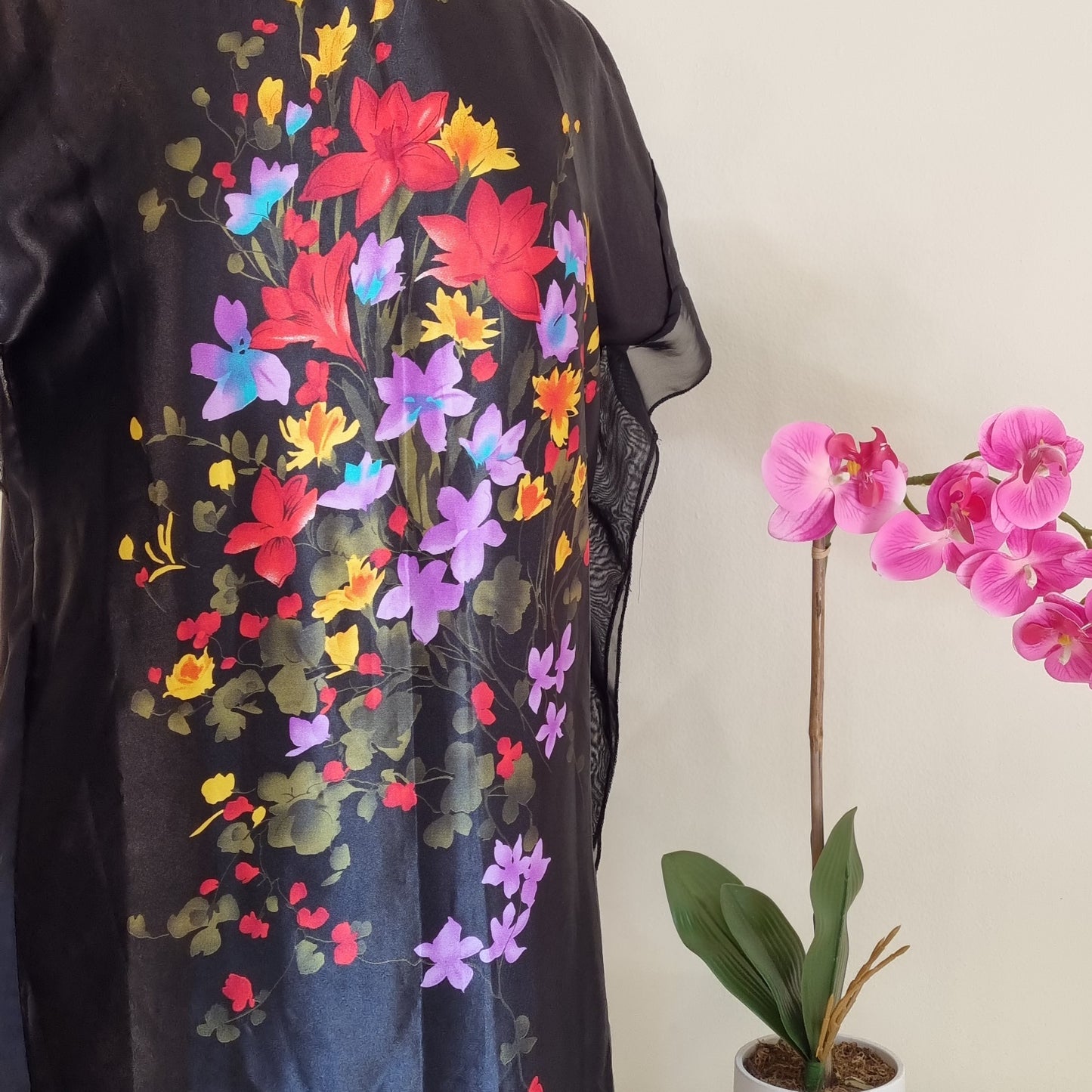 Made in SA - Black silk printed round necked blouse