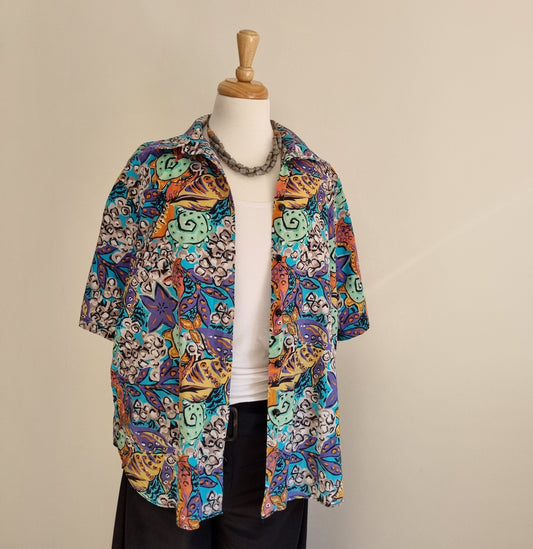 Made in SA - Fresh & funky turquoise and yellow short sleeve shirt