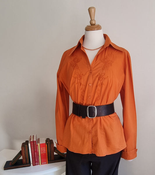 Mirien Hall - Orange long sleeve shirt with embroider detail