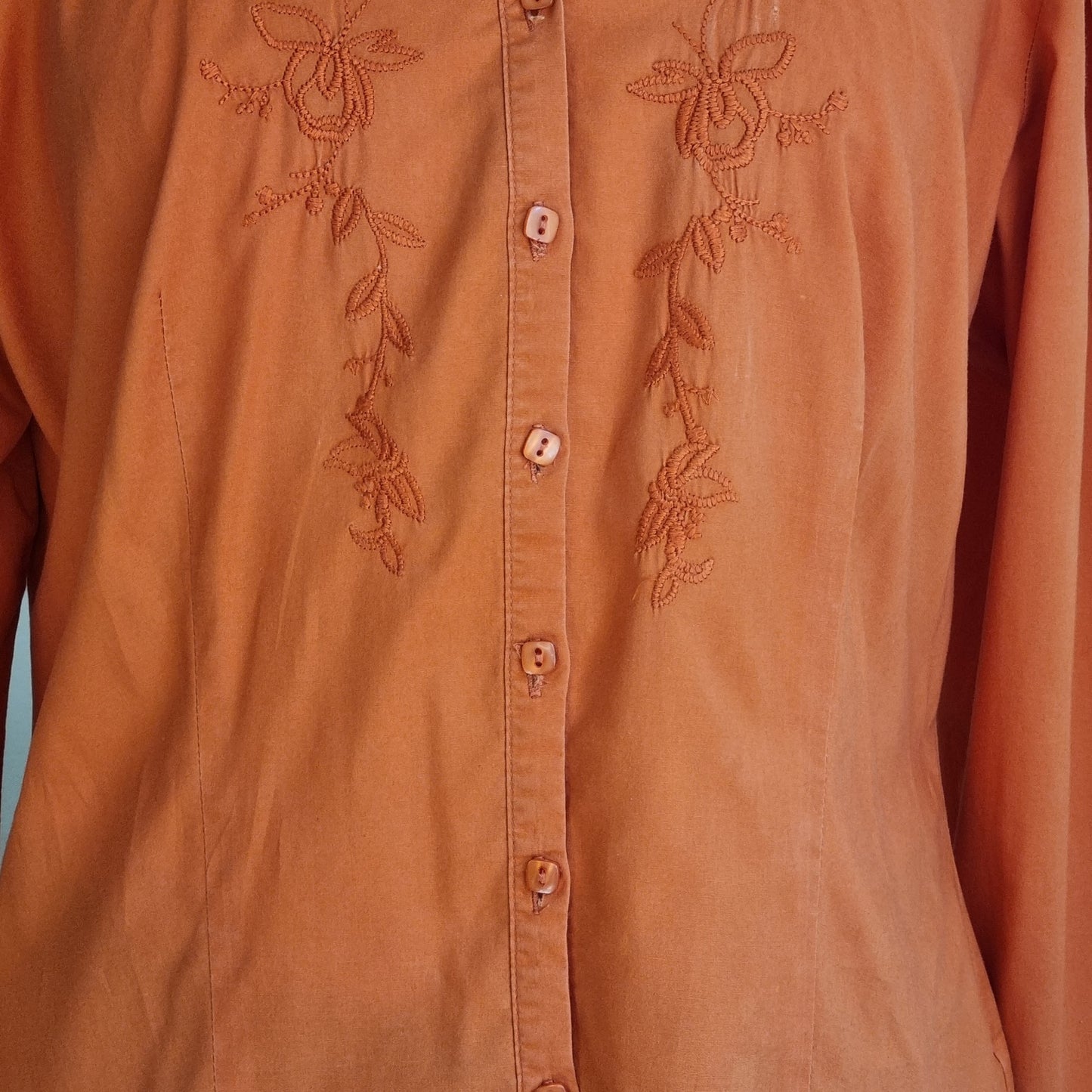 Mirien Hall - Orange long sleeve shirt with embroider detail