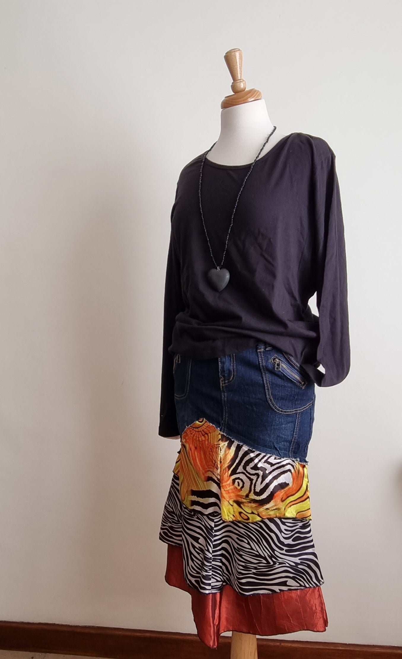 Chuang You - Denim skirt with material layers