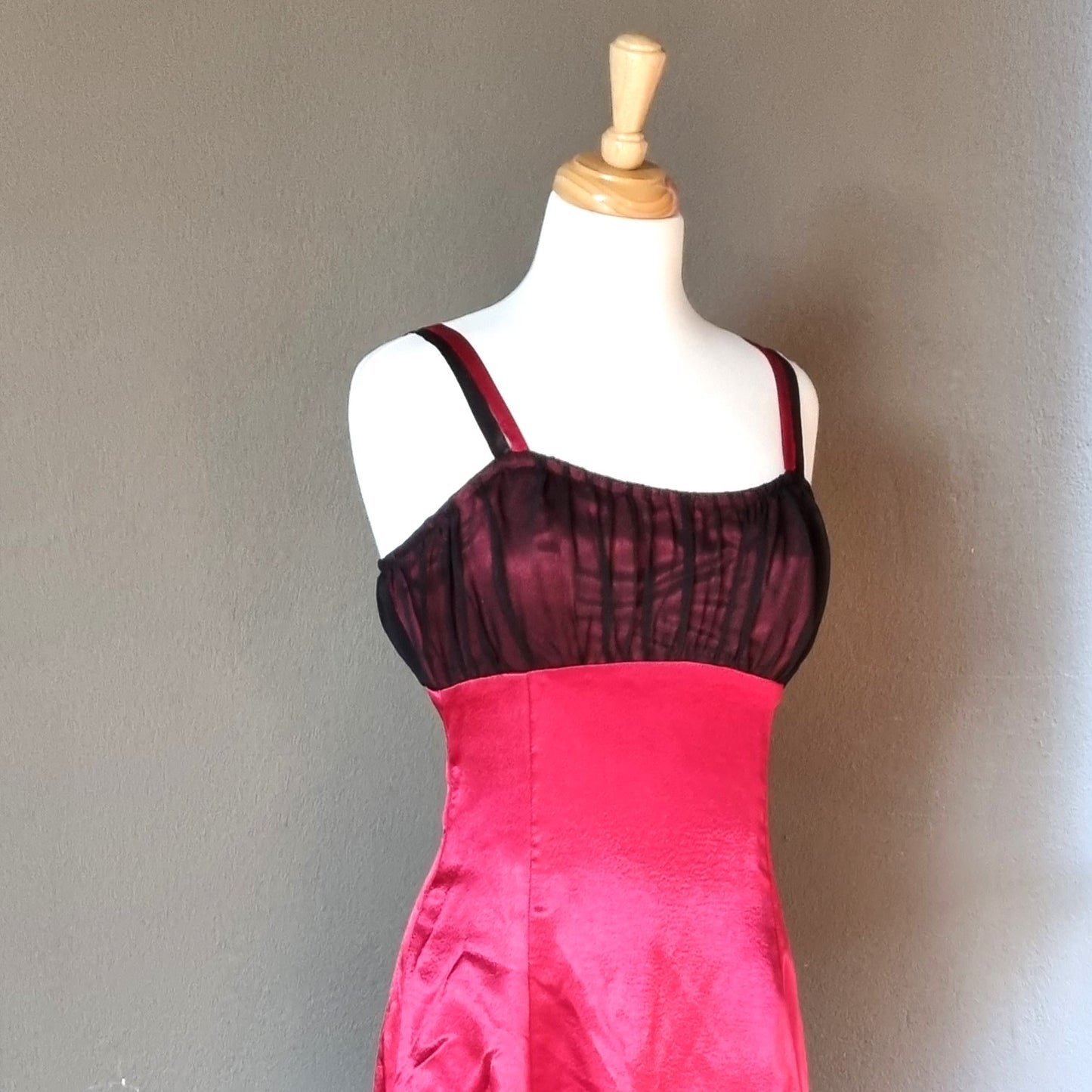 Empire Strapped  Red and Black Evening Dress