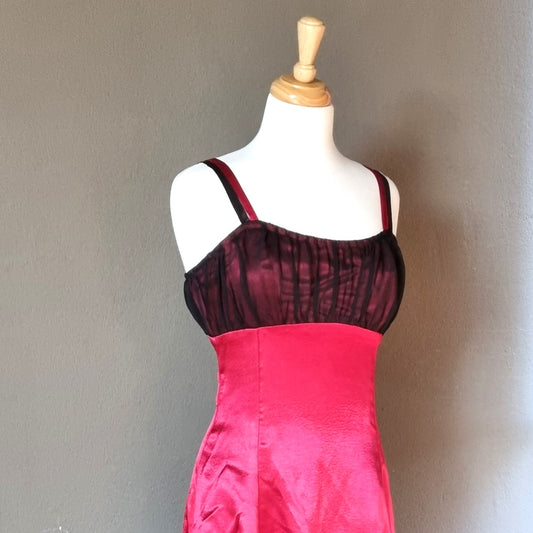 Empire Strapped  Red and Black Evening Dress