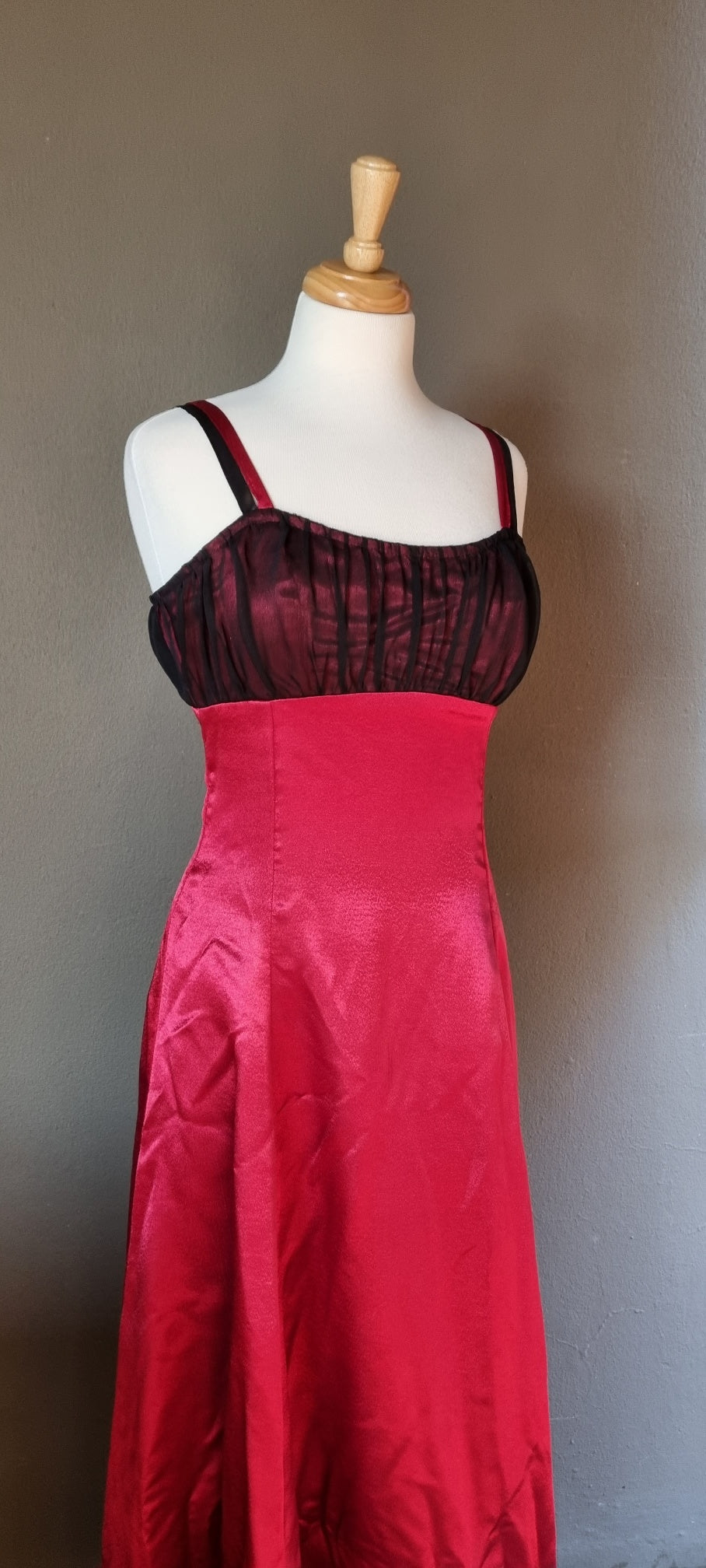 Empire Strapped  Red and Black Evening Dress