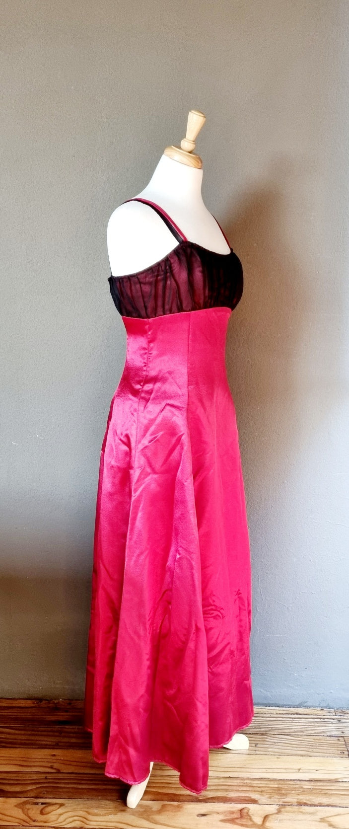 Empire Strapped  Red and Black Evening Dress