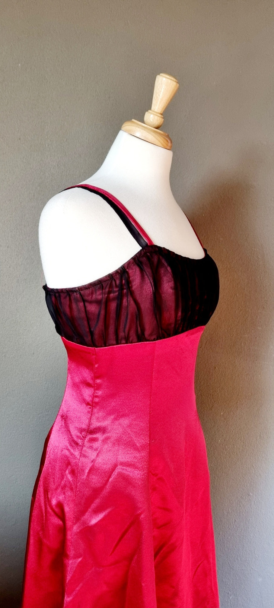 Empire Strapped  Red and Black Evening Dress