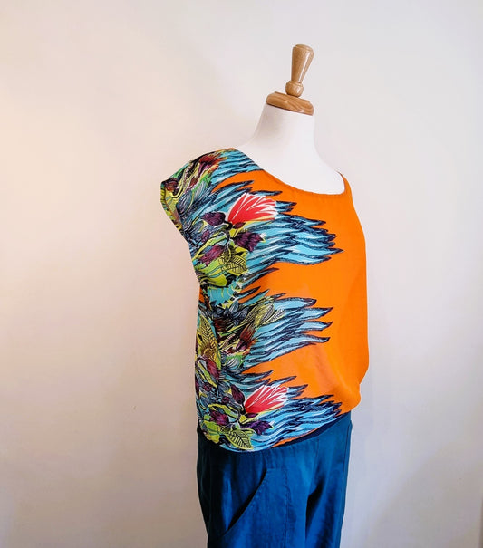 Designer - Orange & turquoise print blouse