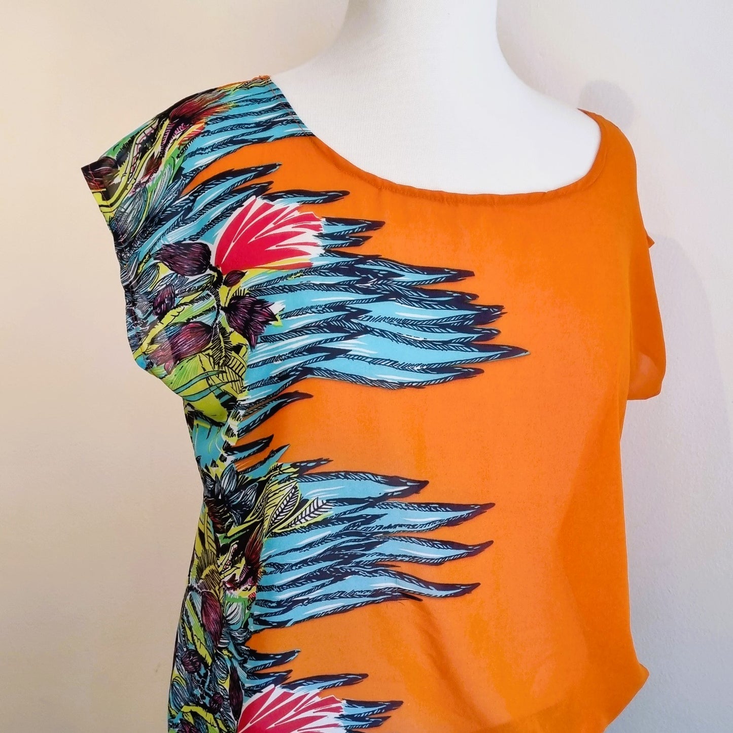 Designer - Orange & turquoise print blouse