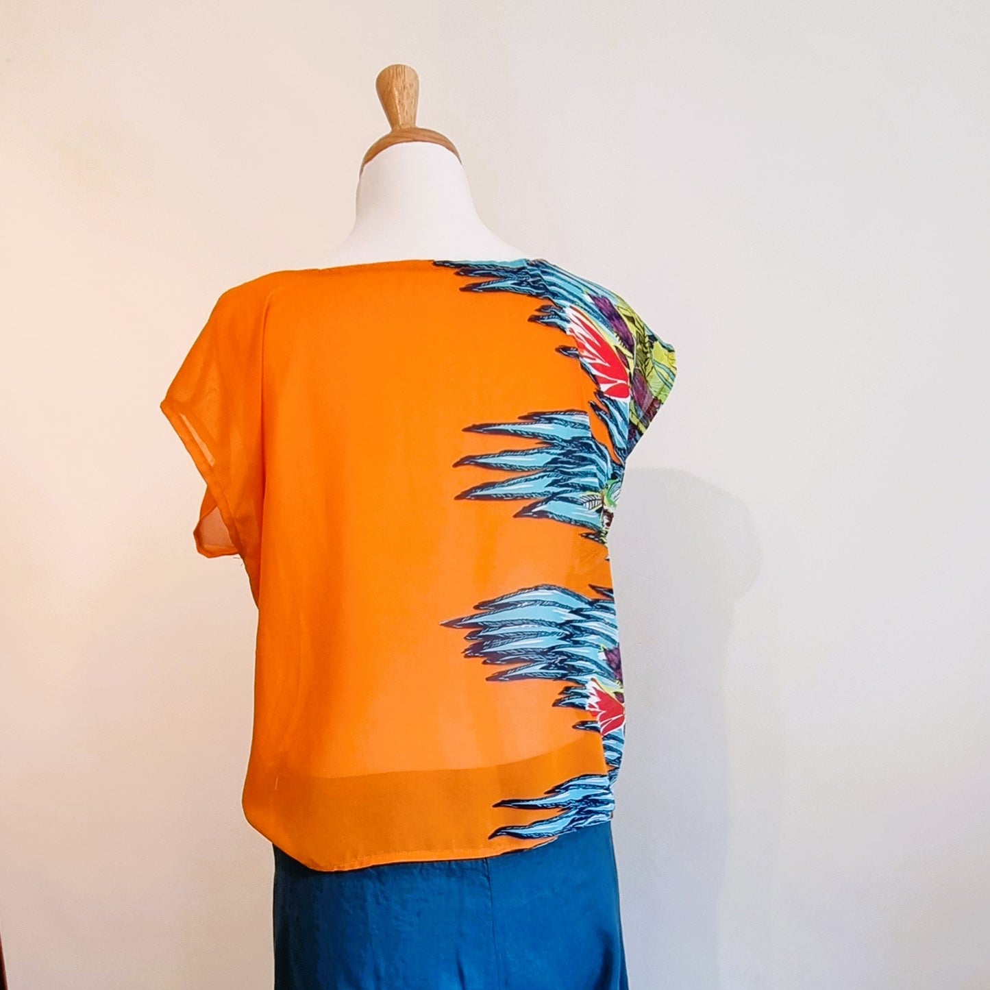 Designer - Orange & turquoise print blouse