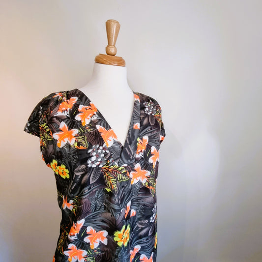Tango - Grey & orange v-neck summer blouse