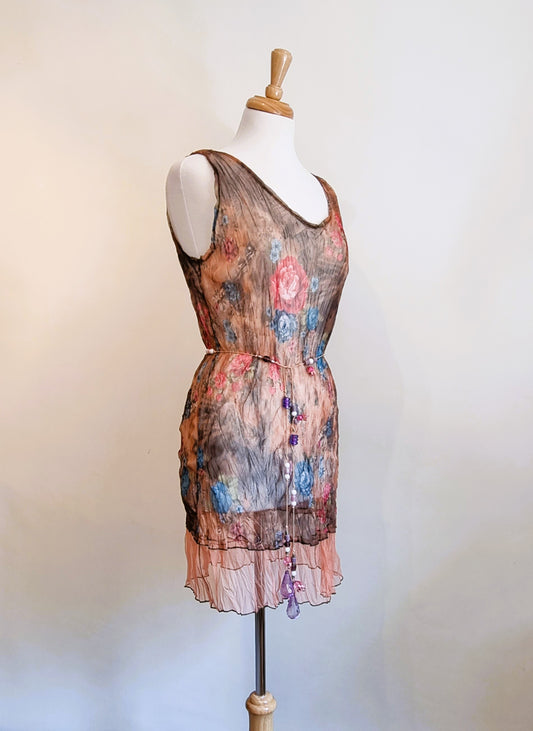 Gorgeous brown and red flower print overlay dress