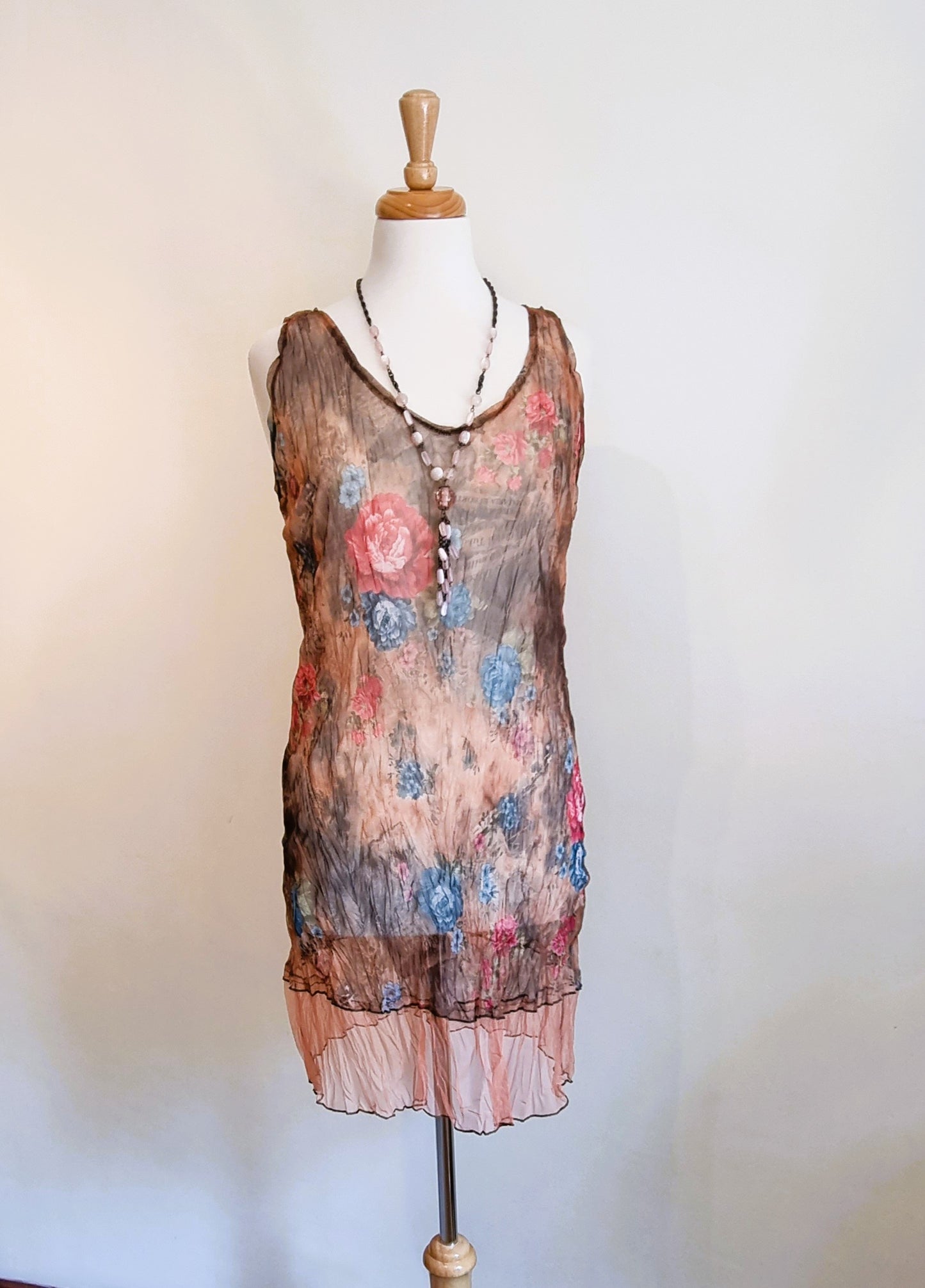 Gorgeous brown and red flower print overlay dress