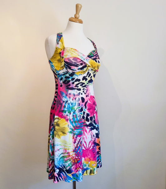 Vibrant summer padded cross over strap dress