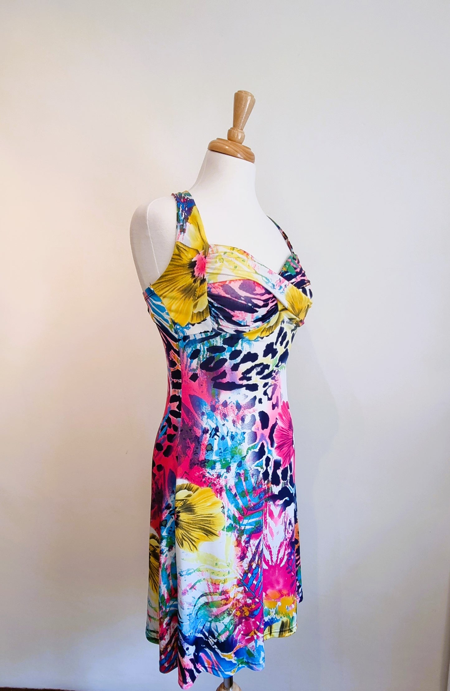 Vibrant summer padded cross over strap dress