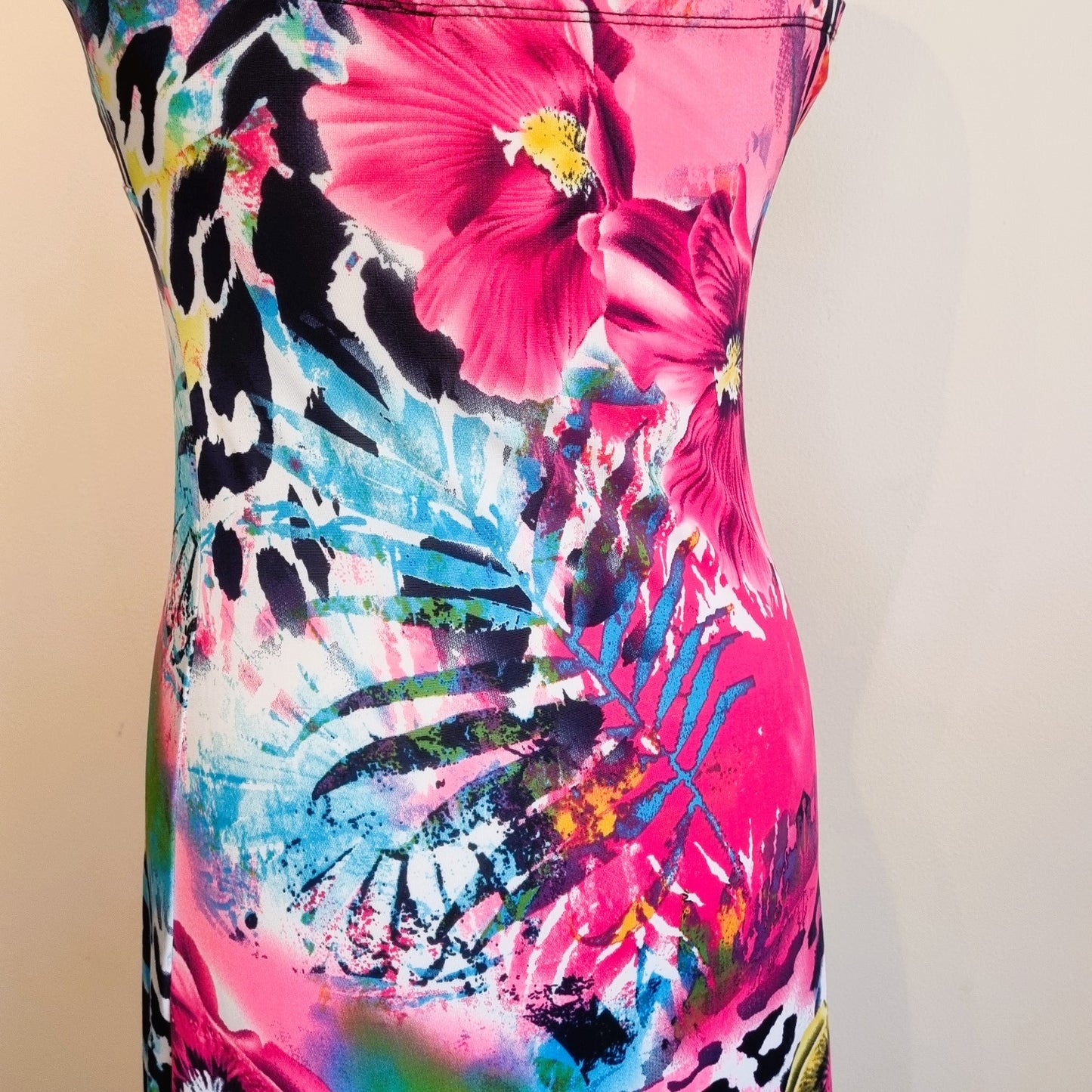 Vibrant summer padded cross over strap dress
