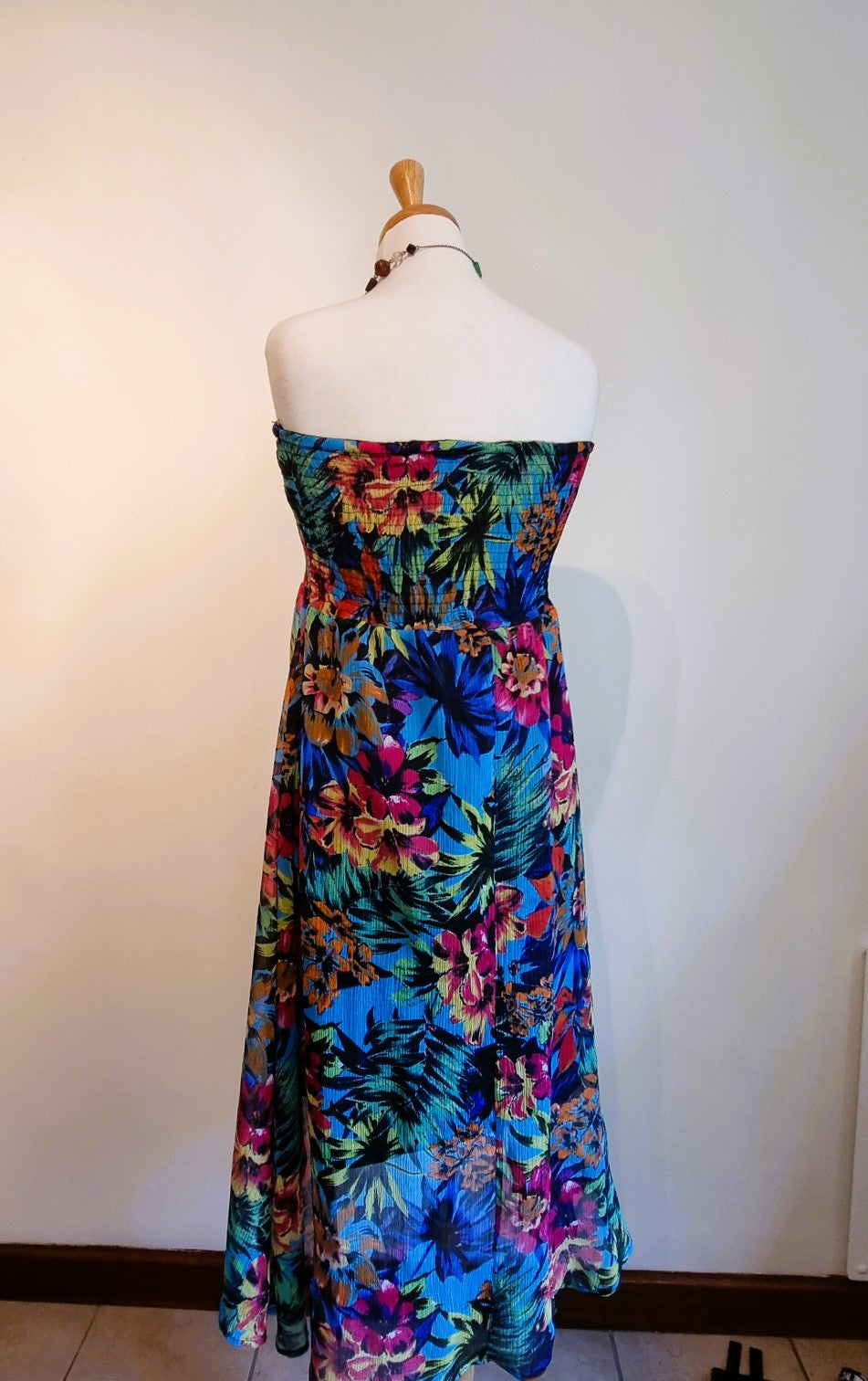 News - Colorful strapless long hi-lo hem summer dress