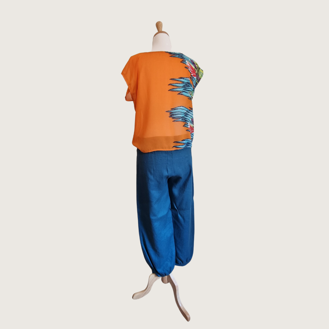 Designer - Orange & turquoise print blouse