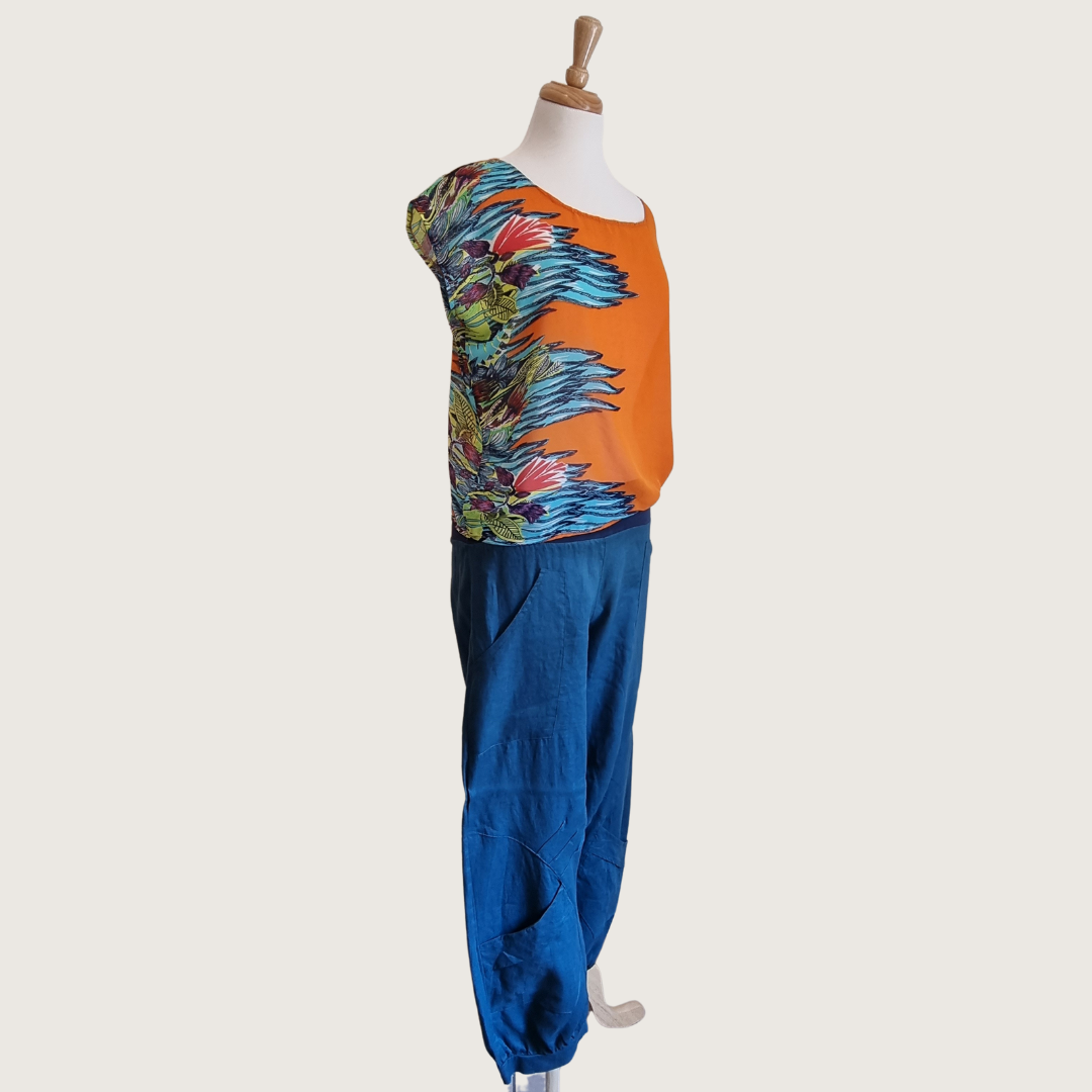 Designer - Orange & turquoise print blouse