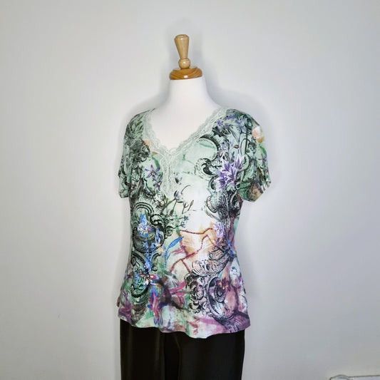 Queenspark Woman - Green bead embellished V-neck blouse