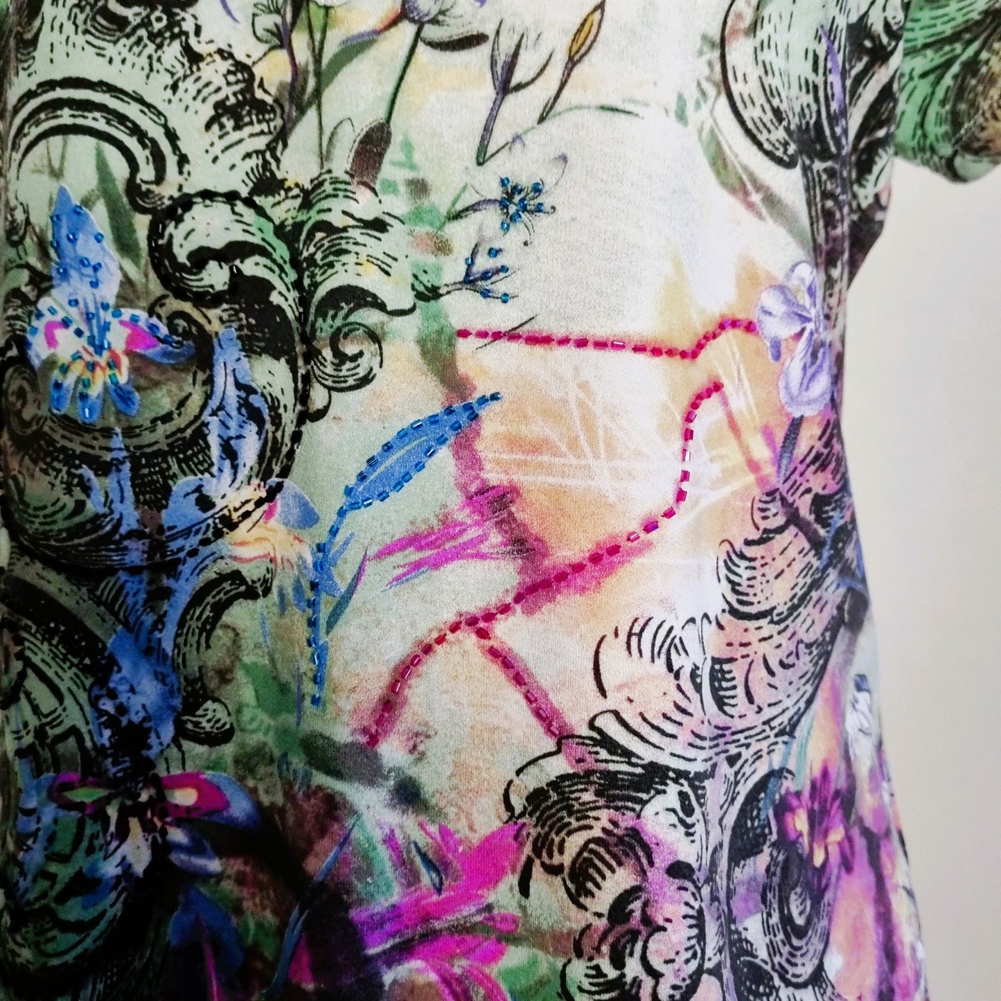 Queenspark Woman - Green bead embellished V-neck blouse