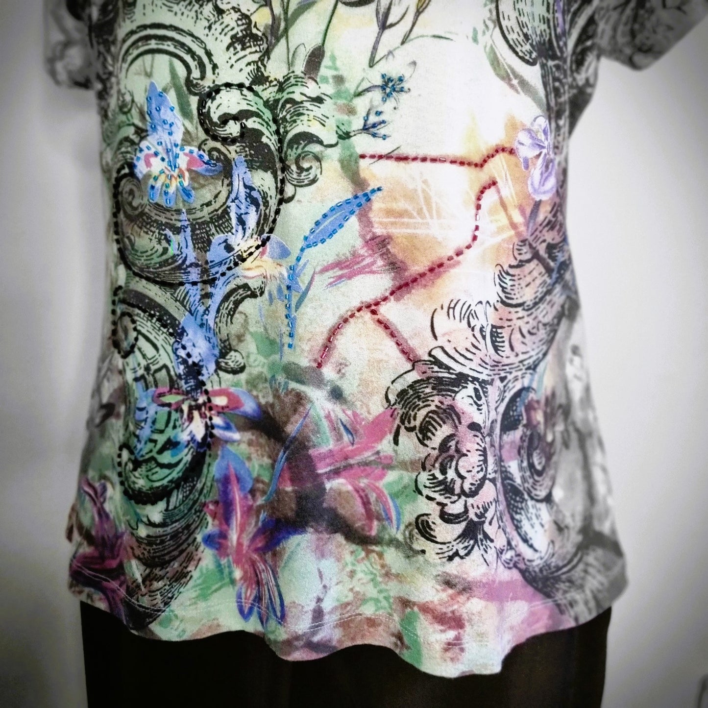 Queenspark Woman - Green bead embellished V-neck blouse