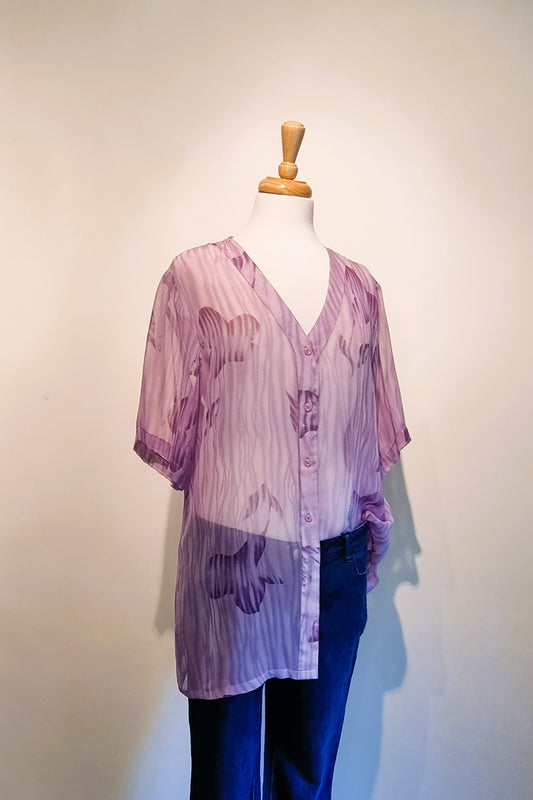 Pearl Tailors Dubai - Vintage - Lilac & purple sheer buttoned blouse