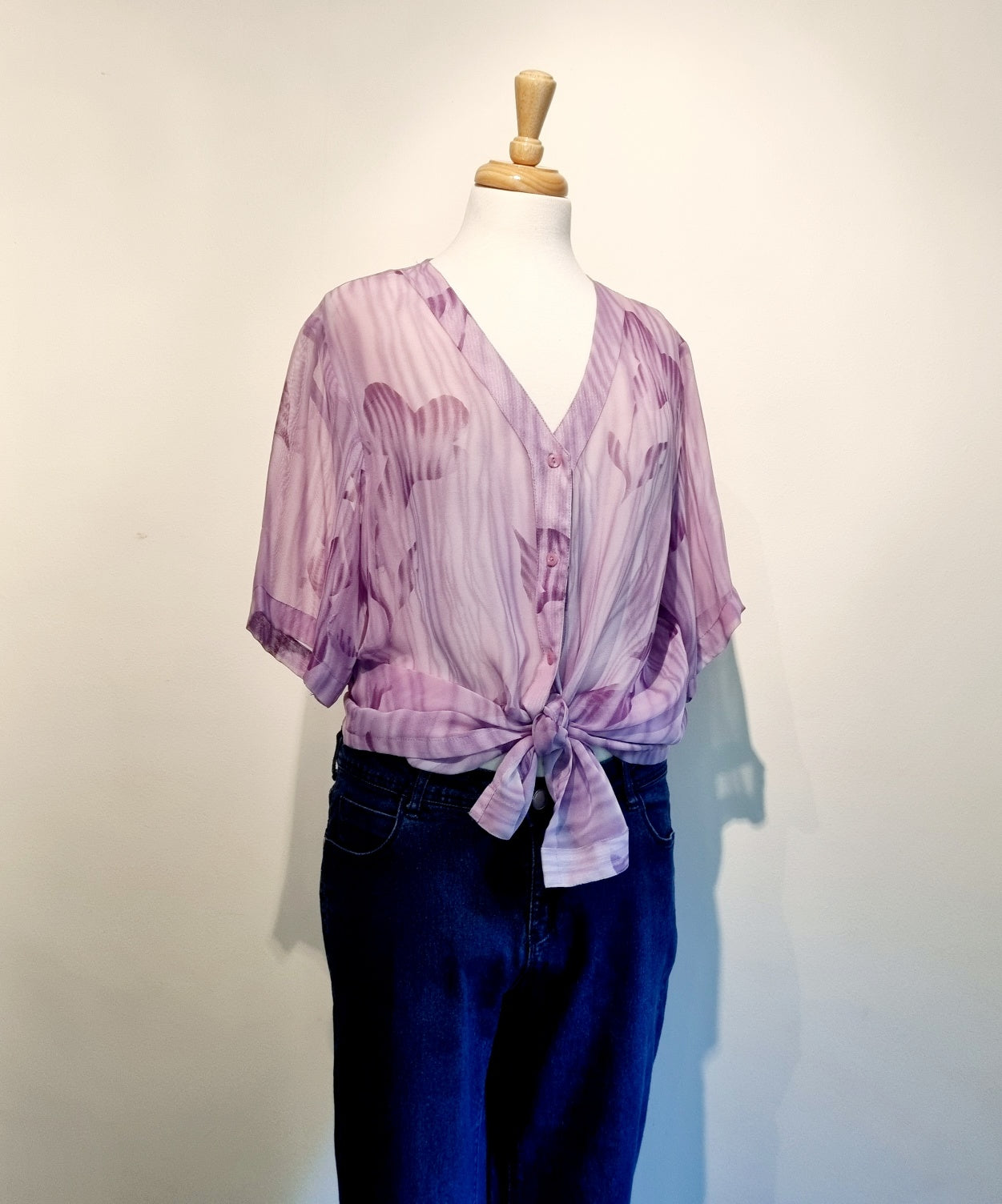 Pearl Tailors Dubai - Vintage - Lilac & purple sheer buttoned blouse