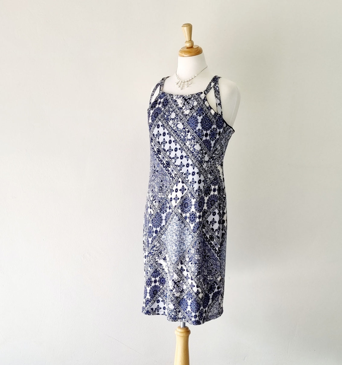 Iconic - Blue & White lined strap dress