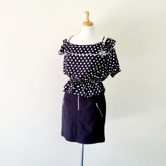 Sissy Boy - Black & white polka dot blouse with lace trimmings