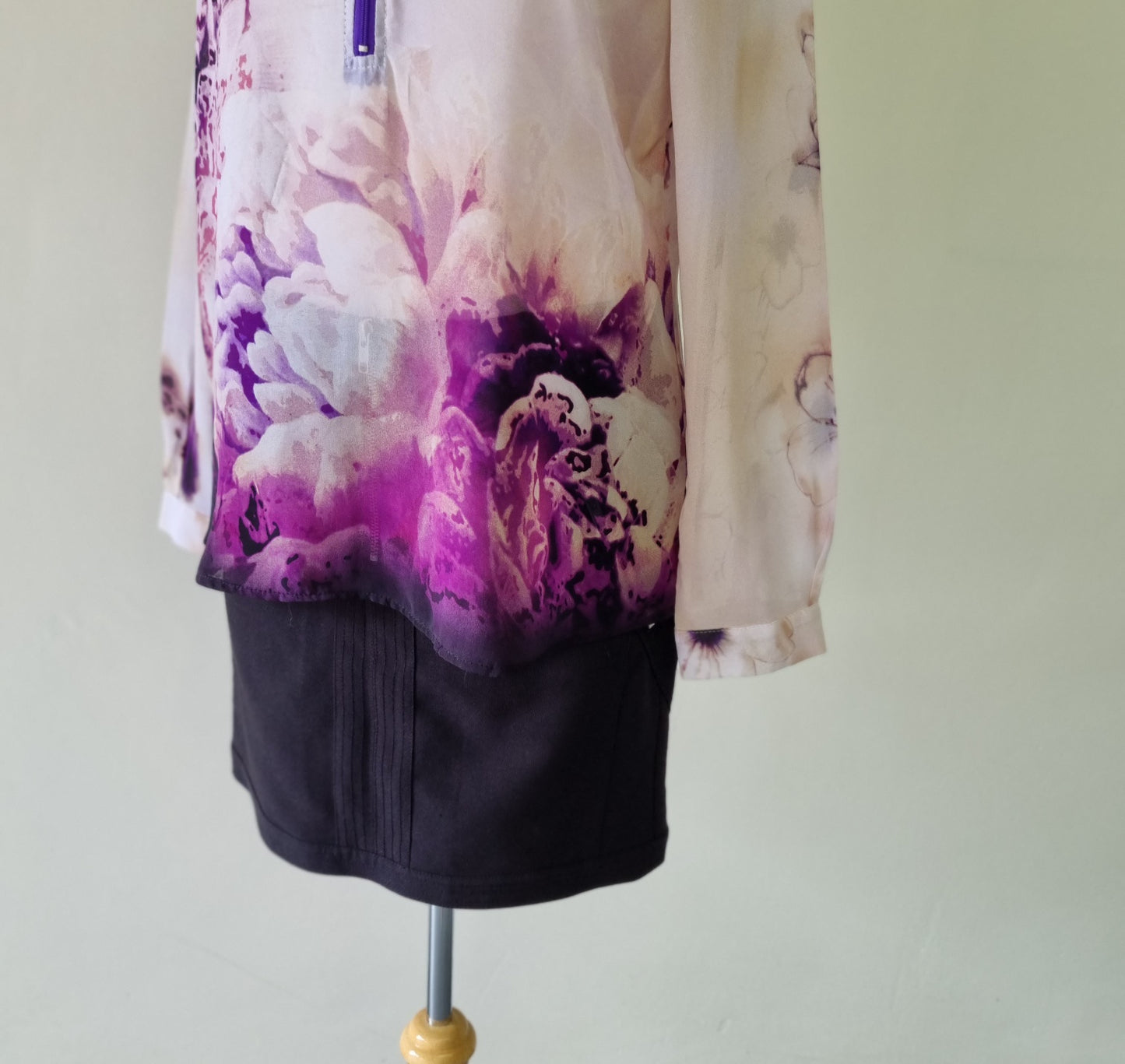 House of Envy - Beige & Purple front zip long sleeve blouse