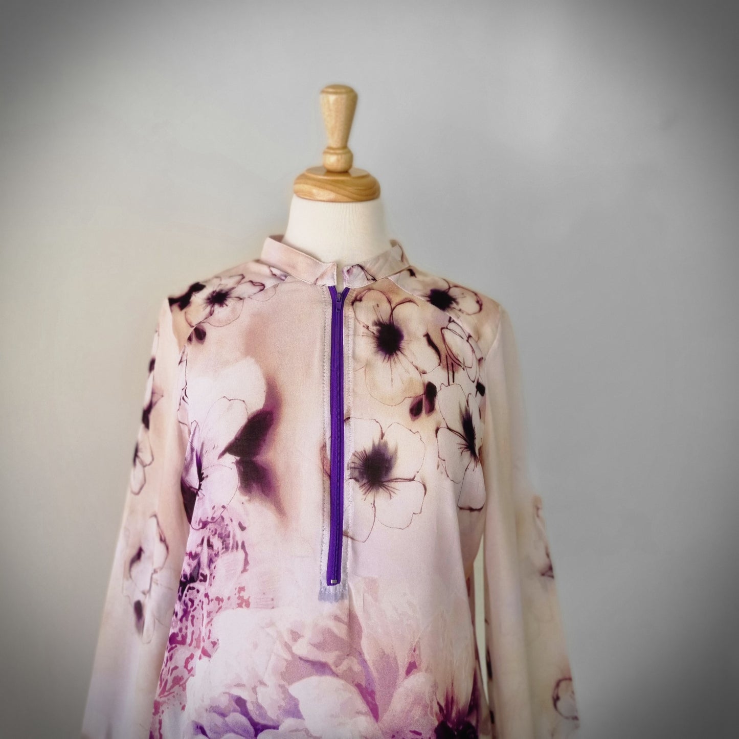 House of Envy - Beige & Purple front zip long sleeve blouse