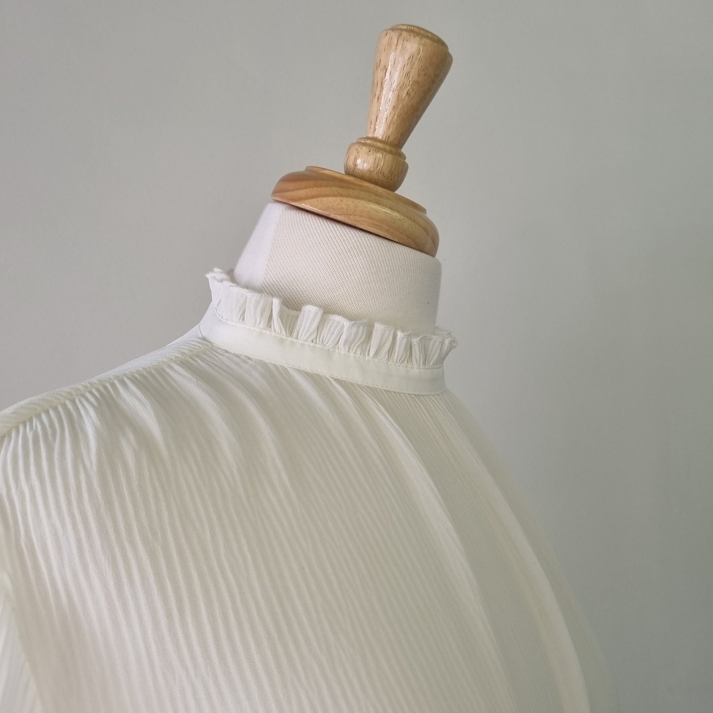 H&M - Beige long sleeve frilled high neck & sleeve blouse