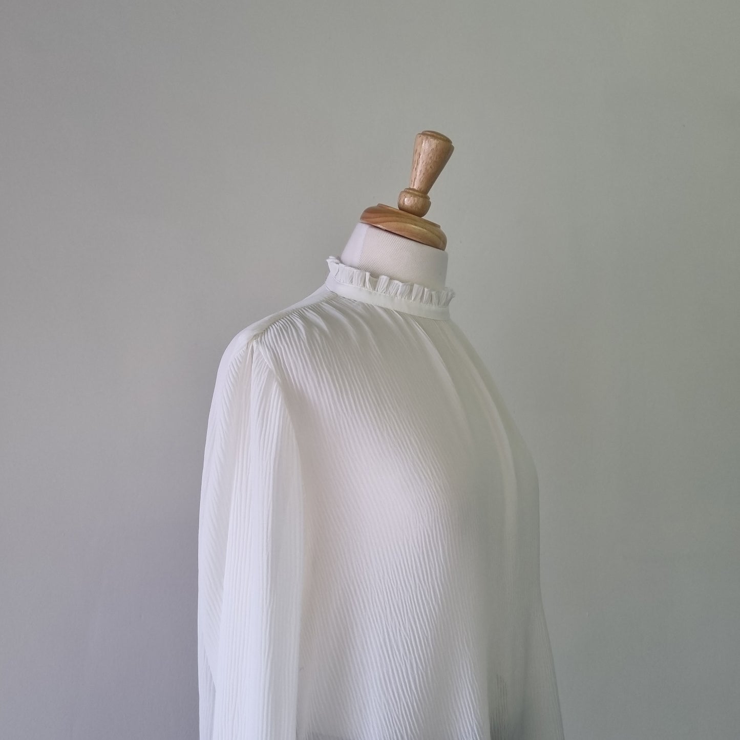 H&M - Beige long sleeve frilled high neck & sleeve blouse