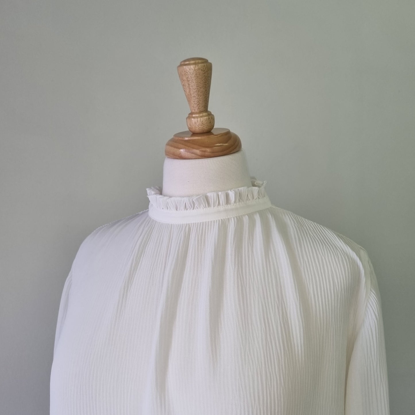H&M - Beige long sleeve frilled high neck & sleeve blouse