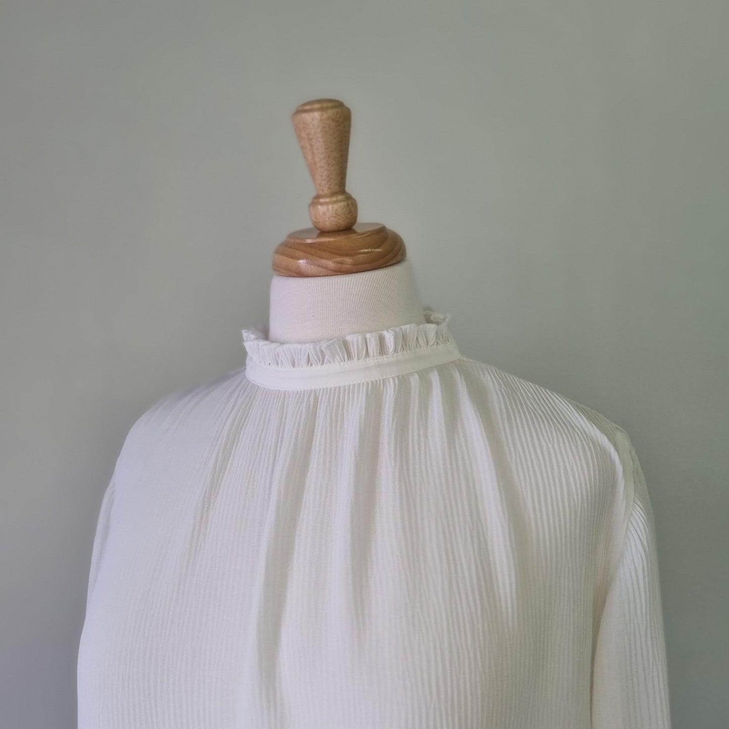 H&M - Beige long sleeve frilled high neck & sleeve blouse