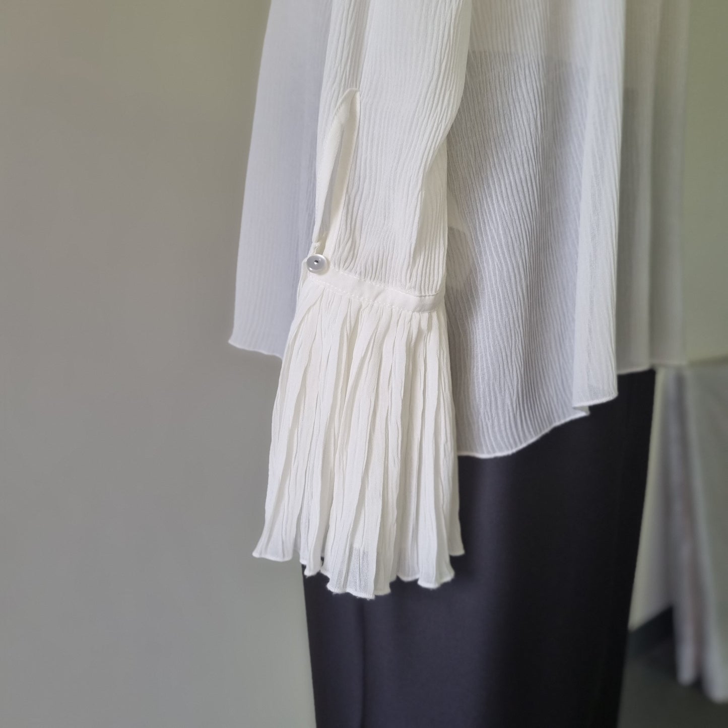 H&M - Beige long sleeve frilled high neck & sleeve blouse