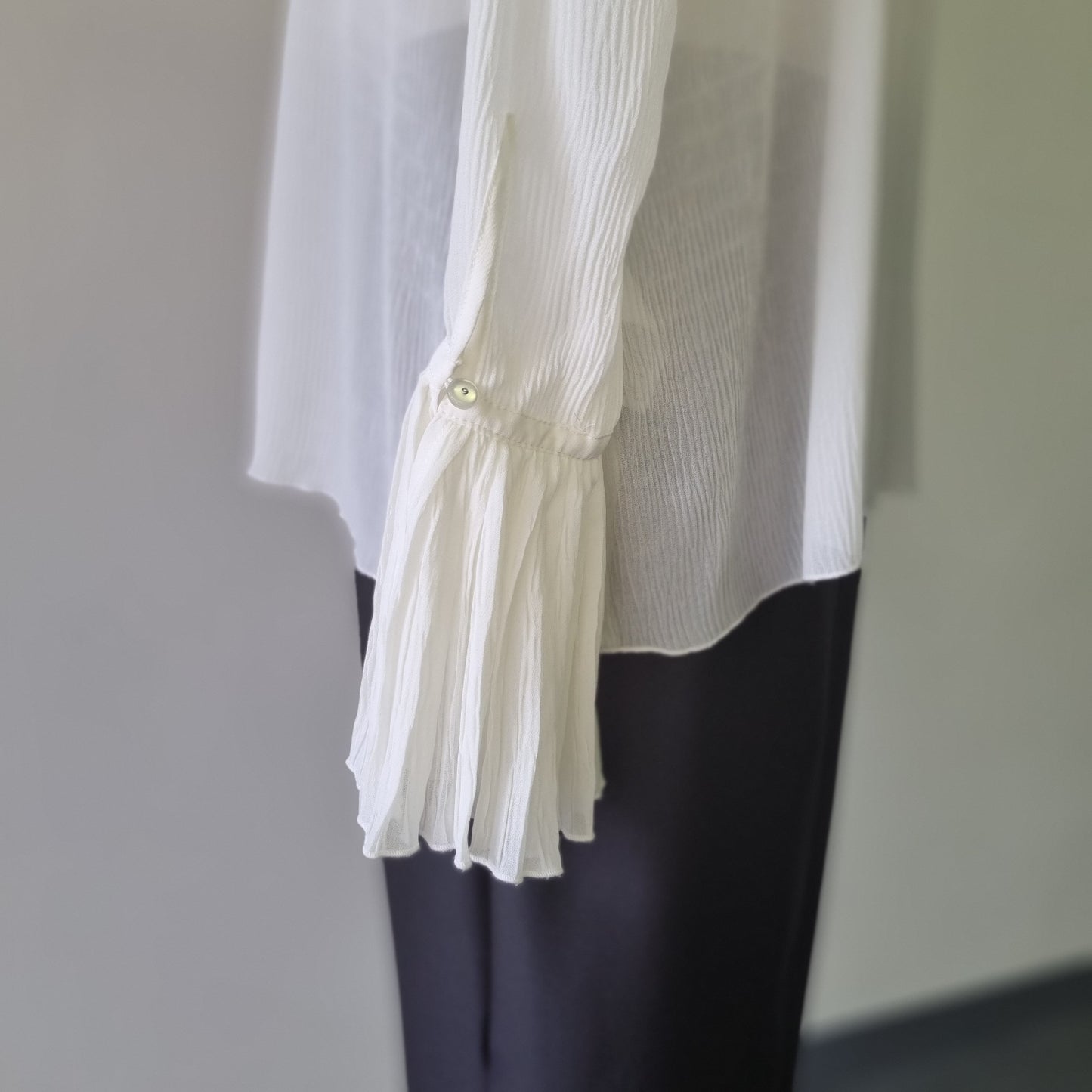 H&M - Beige long sleeve frilled high neck & sleeve blouse