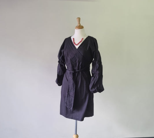 Style Republic - Unique black waisted long sleeve wrap dress
