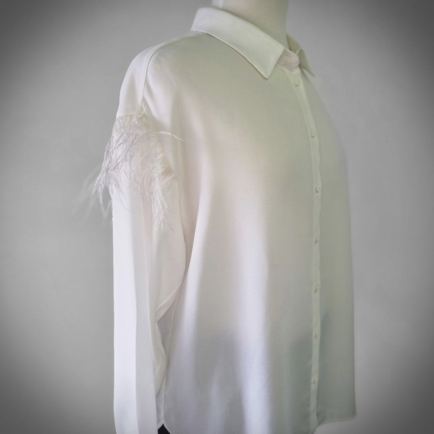 Zara Basics - Beige long sleeve feathered embellished shoulders shirt